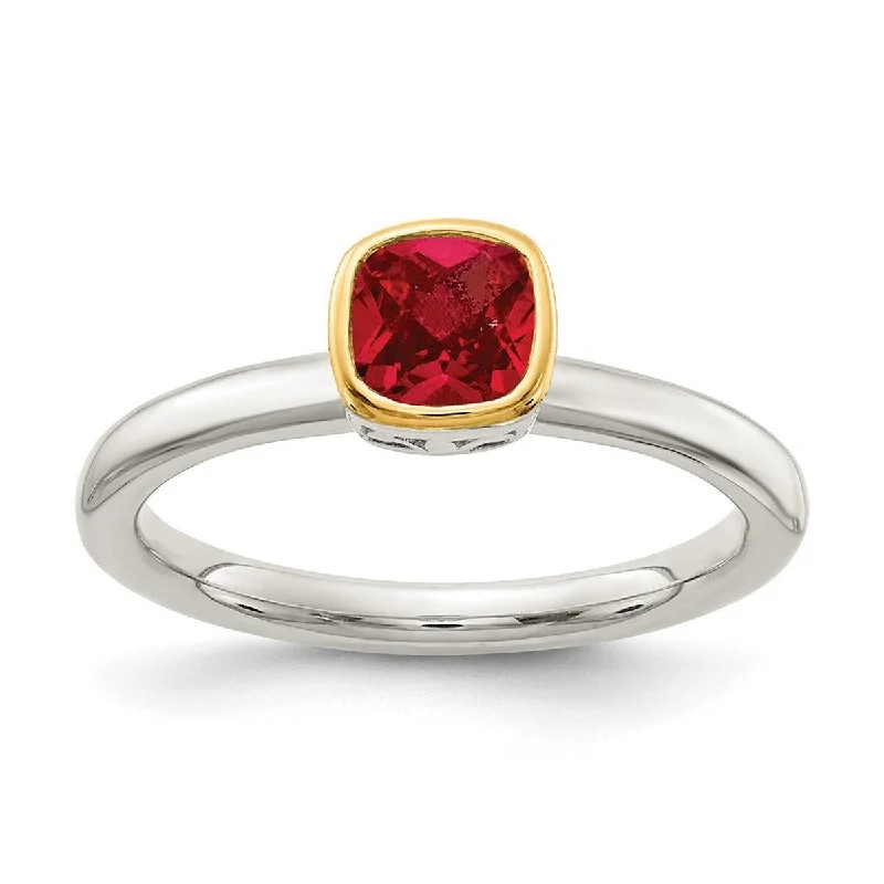 Women’s wedding ring sets-Curata 925 Sterling Silver With 14k Accent Created Ruby Ring