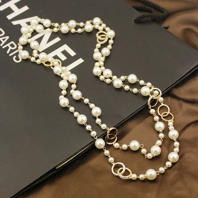 Double Ring Pearl Sweater Chain