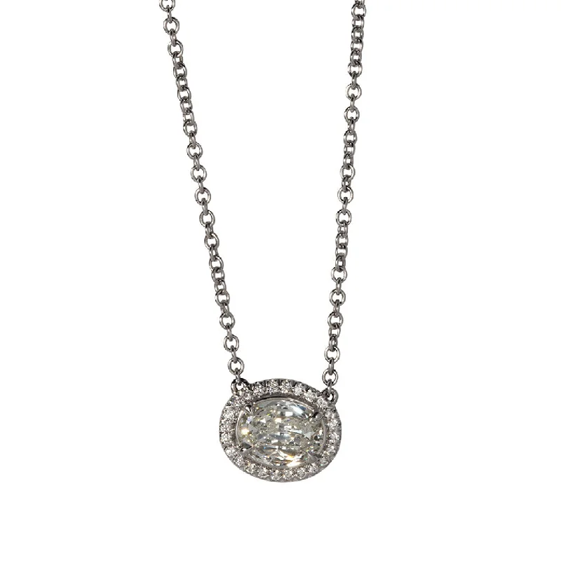 Women’s bridal necklaces-1.14ctw L’Amour Crisscut Oval Diamond Halo Pendant Necklace