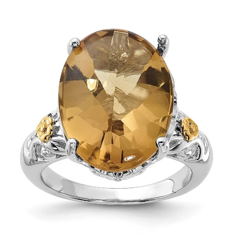 Women’s bridal rings-Curata 925 Sterling Silver Polished Prong set With 14k Whiskey Quartz Ring