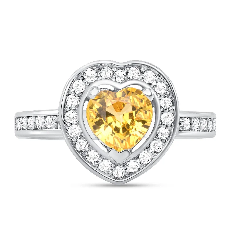 Women’s statement rings-0.22 ct Yellow Sapphire and Diamond Ring in 14k White Gold