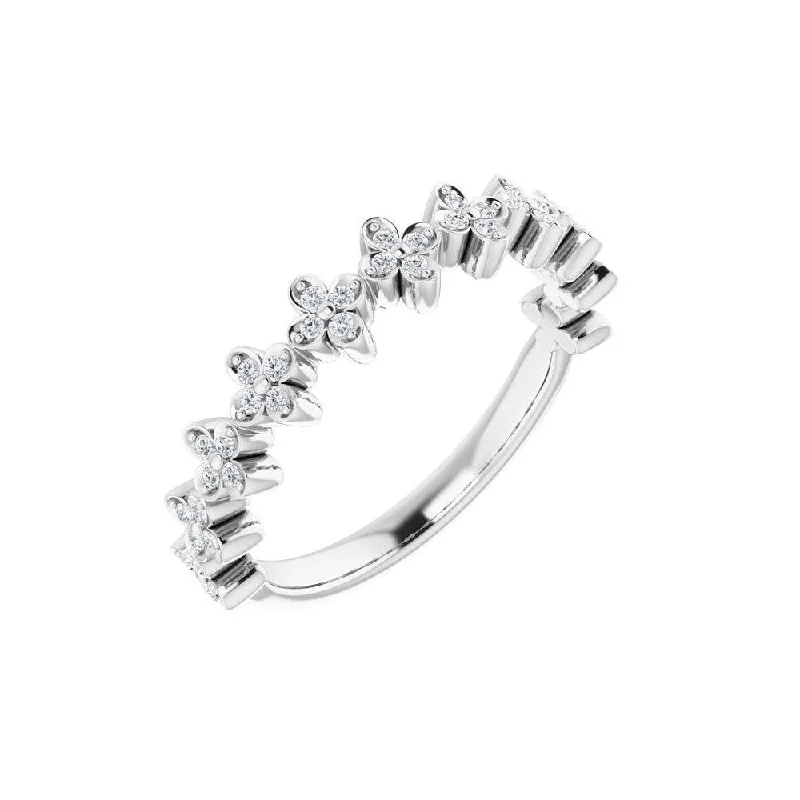 Women’s unique wedding rings-14K White Gold 1/6 CTW Diamond Stackable Clover Ring for Women