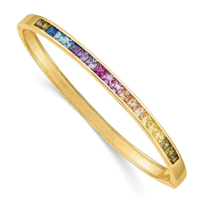 Women’s plain gold bangles-Sterling Silver 14k Flash-plated Channel-Set Colorful CZ Bangle-WBC-QB1354GP