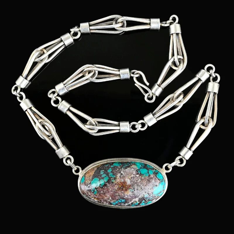 Women’s infinity necklaces-Heavy Arts & Crafts Style Silver Turquoise Necklace