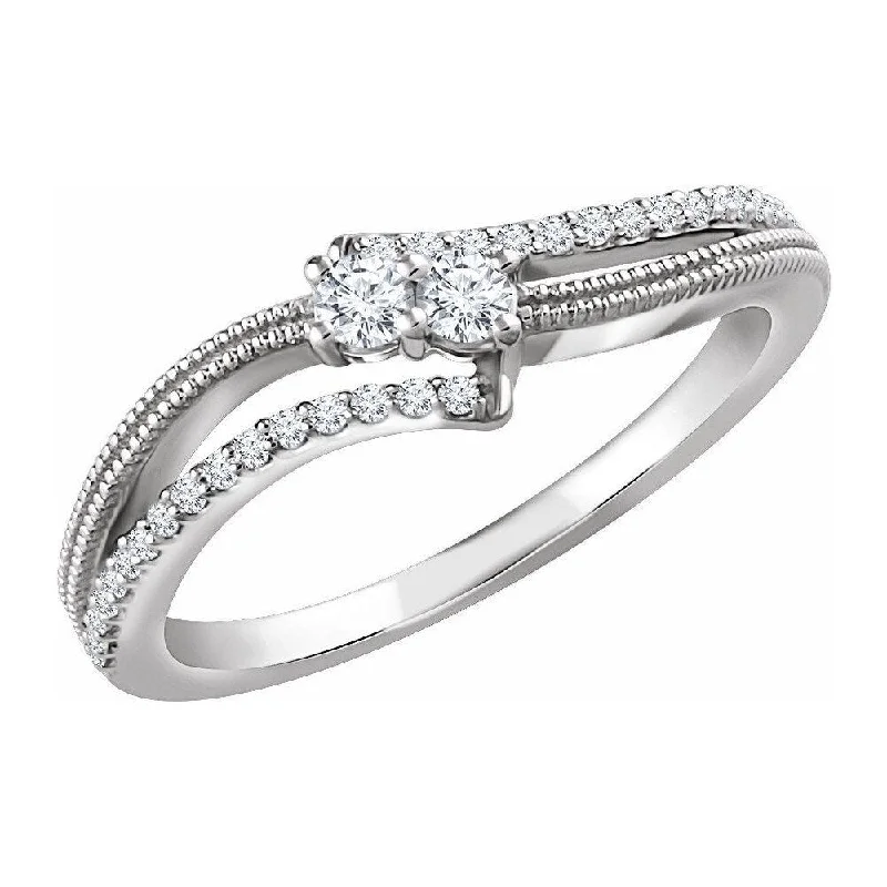 Women’s vintage rings-14K White Gold 1/4 CTW Diamond Two-Stone Ring for Women