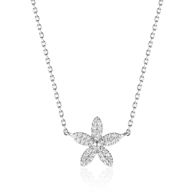 Women’s elegant gold necklaces-Diamond Flower 14K Gold Necklace