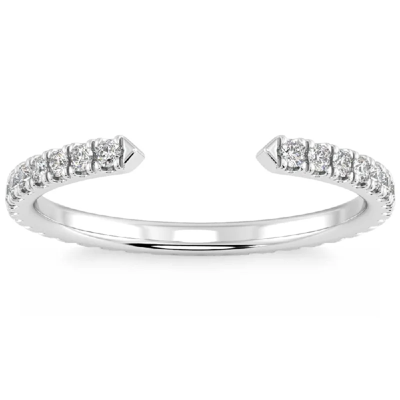 Women’s silver engagement rings-1/2Ct Pave Diamond Open Wedding Ring Gold Stackable Band Lab Grown