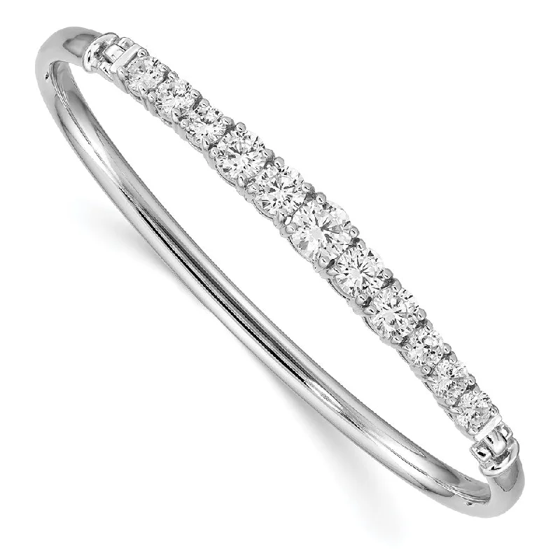 Women’s luxury bracelets-Sterling Silver Rhodium-plated Graduated CZ Hinged Bangle-WBC-QB1280