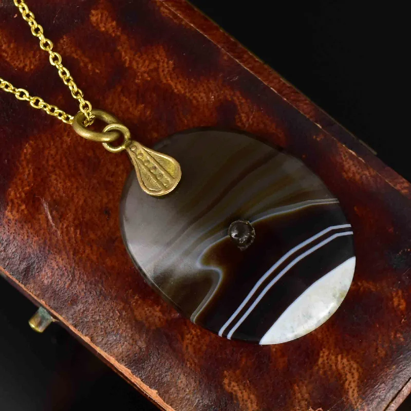 Women’s tribal necklaces-Antique Victorian Banded Agate Aberystwith Wales Stanhope Necklace