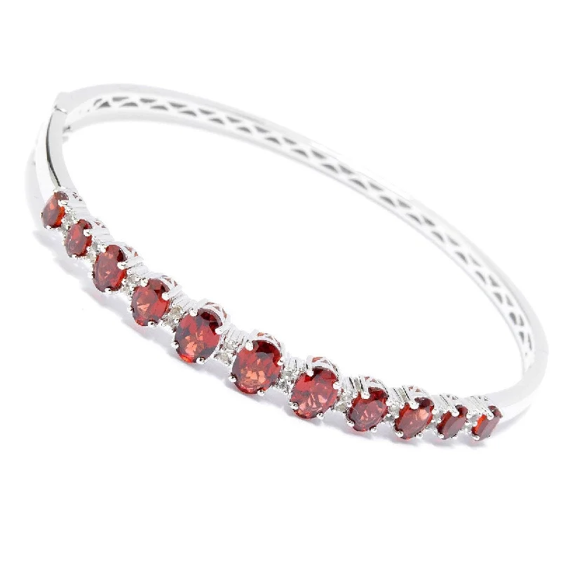 Women’s gold cuff bracelets-925 Sterling Silver Red Garnet and White Topaz Bangle