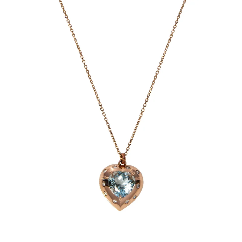 Women’s elegant necklaces-Aquamarine & Diamond 18K Rose Gold Heart Pendant Necklace