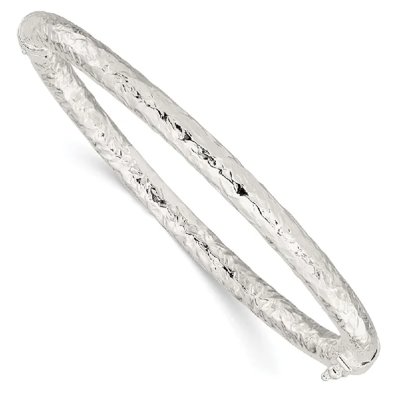 Women’s stackable bangles-Sterling Silver Polished Textured Hinged Bangle-WBC-QB1419