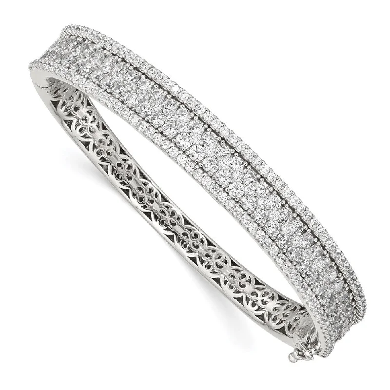 Women’s premium bangles-Sterling Silver CZ Hinged Bangle-WBC-QB1346