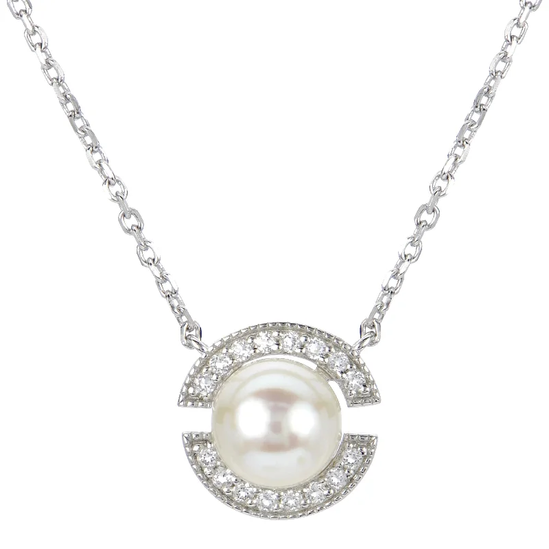 Women’s gift necklaces-Freshwater Pearl & White Topaz Sterling Silver Necklace