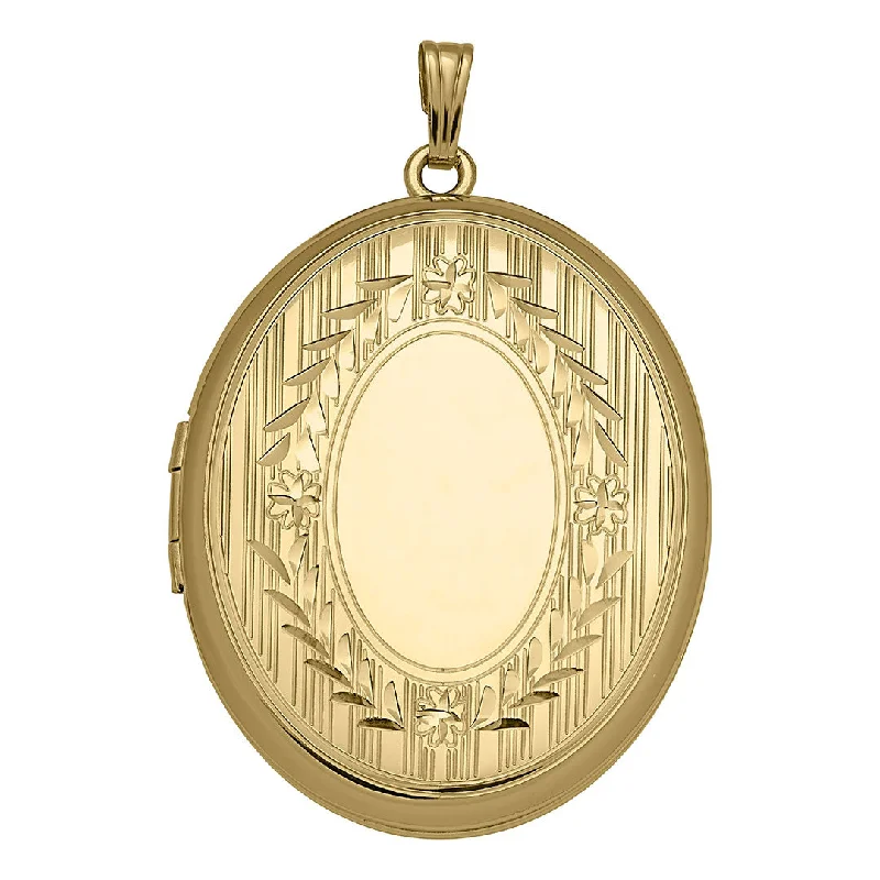 Women’s floral pendant necklaces-14K Gold Filled Floral Signet 30x38mm Oval Locket Necklace