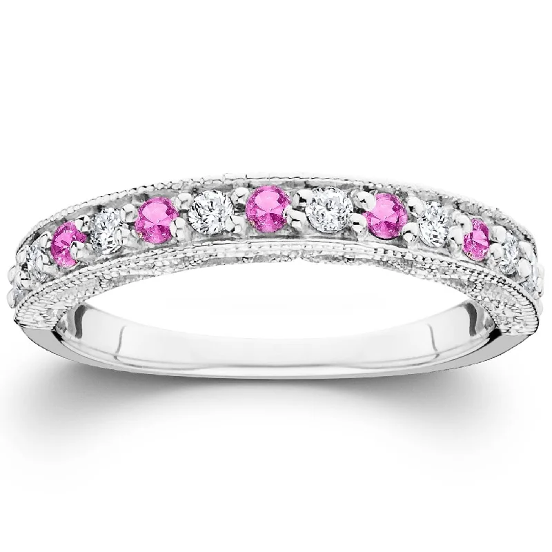 Women’s wedding and engagement sets-1/2ct Pink Topaz & Diamond Vintage Wedding Ring White Gold