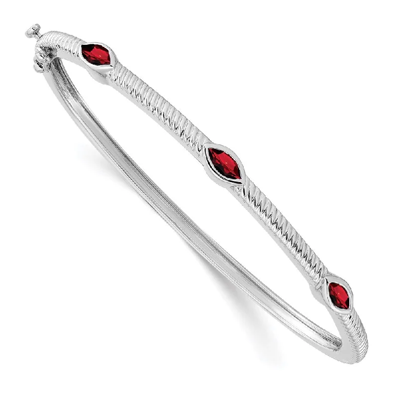 Women’s chunky bracelets-14k White Gold Marquise Garnet Bangle-WBC-BM7223-GA-W