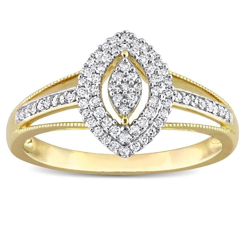 Women’s modern engagement rings-Miadora 1/4ct TDW Diamond Double Halo Marquise Ring in 10k Yellow Gold