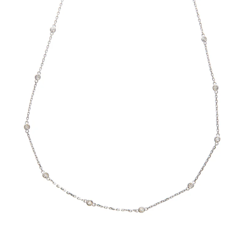 Women’s vintage necklaces-.50ctw Diamond by the Yard 14 Station 14K White Gold Necklace