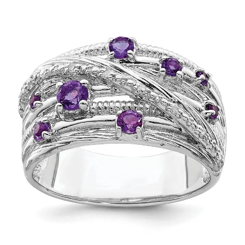 Women’s handcrafted rings-Curata 925 Sterling Silver Polished Amethyst and Diamond Ring