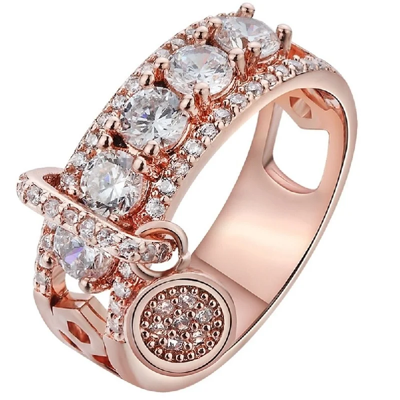 Women’s round engagement rings-Elegant Women Rhinestone Inlaid Ring Wedding Engagement Anniversary Jewelry