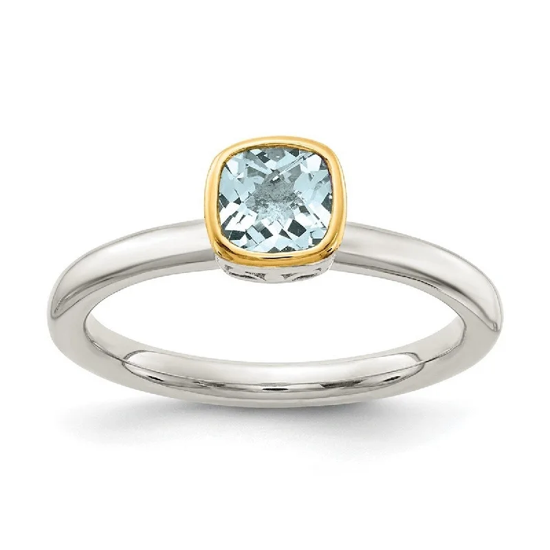 Women’s stylish engagement rings-Curata 925 Sterling Silver With 14k Accent Aquamarine Ring