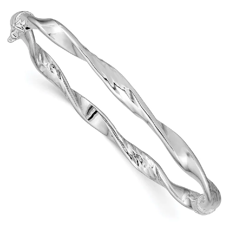 Women’s textured bracelets-Sterling Silver 5.00mm Polished Twisted Hinged Bangle-WBC-QB685