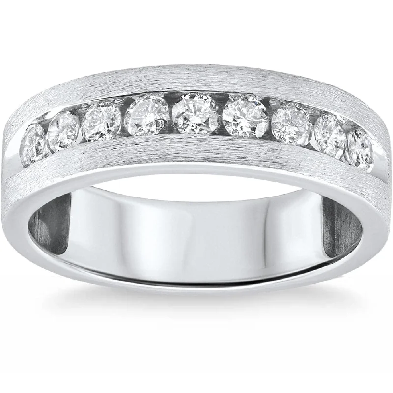 Women’s stackable engagement rings-3/4ct Mens Diamond Channel Set 7mm Brushed Wedding Ring White Gold