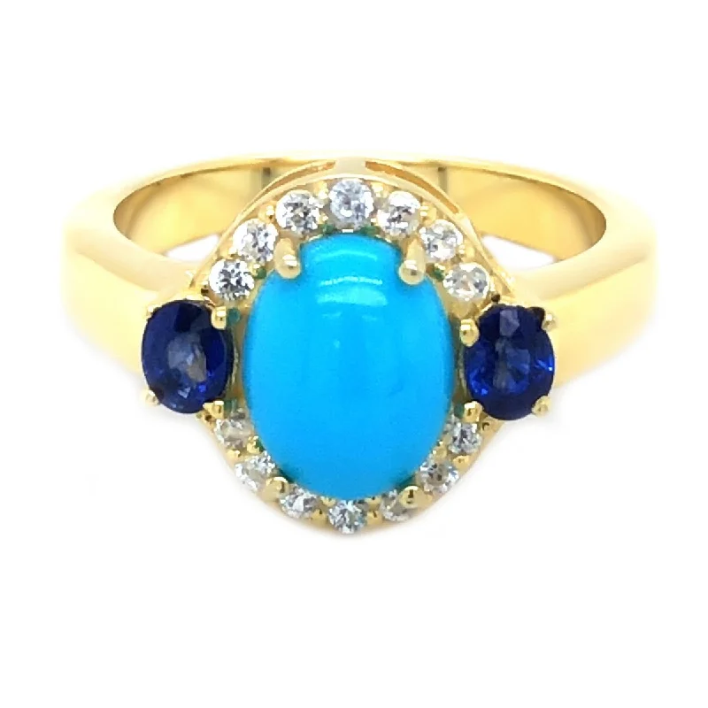 Women’s platinum rings-Sterling Silver Over Yellow Gold Plated Sleeping Beauty Turquoise Gemstone Rings