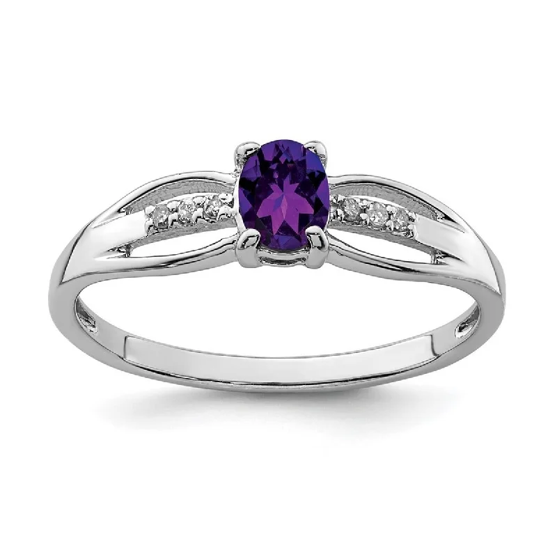 Women’s bands for engagement rings-Curata 925 Sterling Silver Rhod Plated Diamond Amethyst Ring