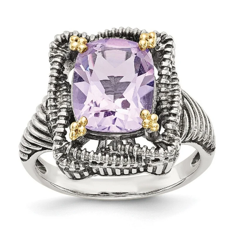 Women’s charm rings-Curata 925 Sterling Silver With 14k Pink Amethyst Ring