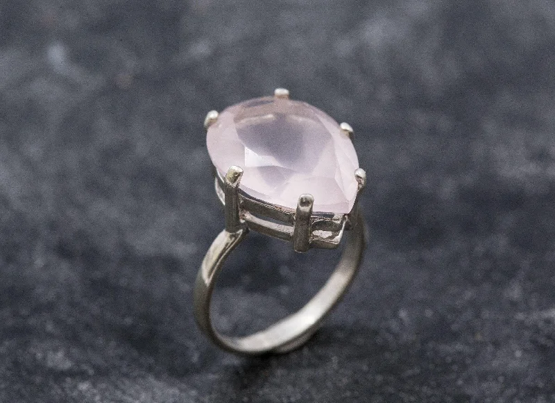 Women’s vintage sapphire engagement rings-Rose Quartz Ring - Natural Quartz Ring - Large Pink Diamond Ring