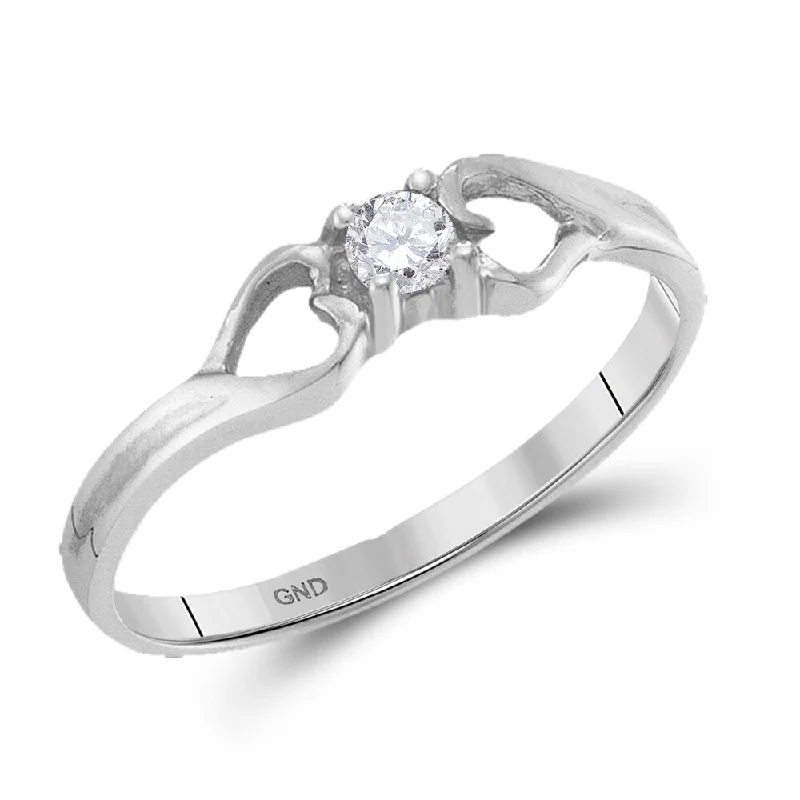 Women’s romantic rings-10k White Gold Womens Round Diamond Solitaire Heart Promise Ring (1/10 Cttw, G-H Color, I2-I3 Clarity)