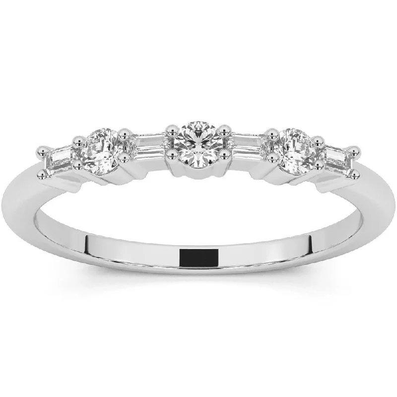 Women’s engagement rings with intricate details-1/4Ct Baguette & Round Diamond Wedding Ring Stackable Band Gold Lab Grown