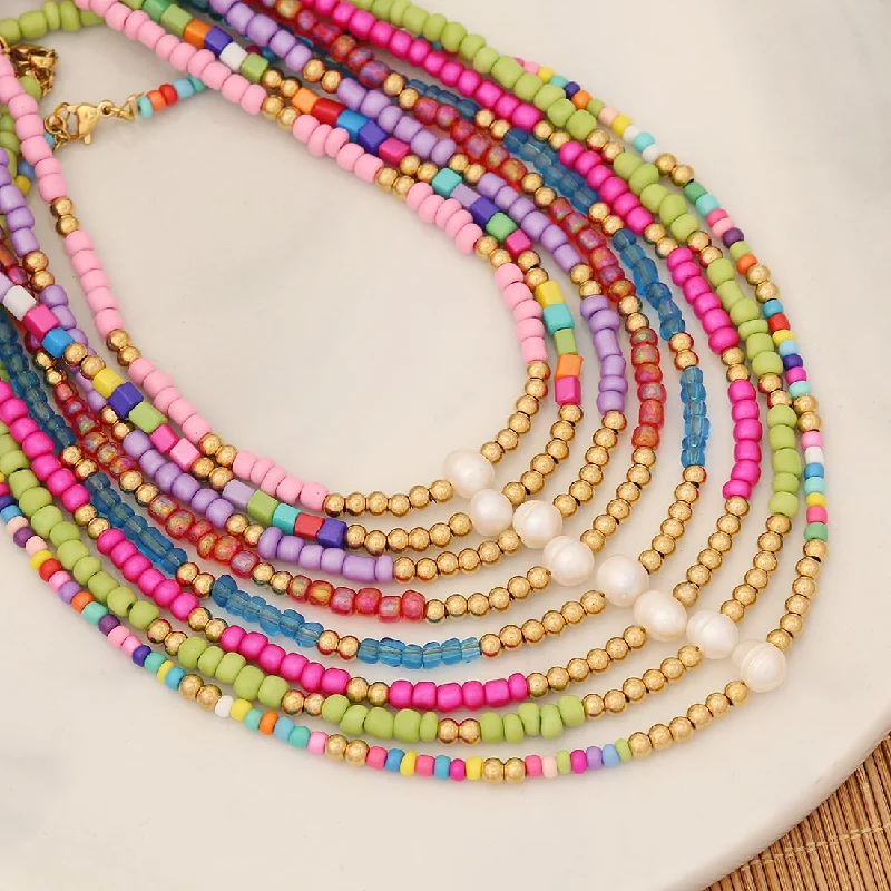 Women’s elegant gold necklaces-Casual Bohemian Multicolor Stainless Steel Artificial Pearl Seed Bead Beaded Handmade Necklace