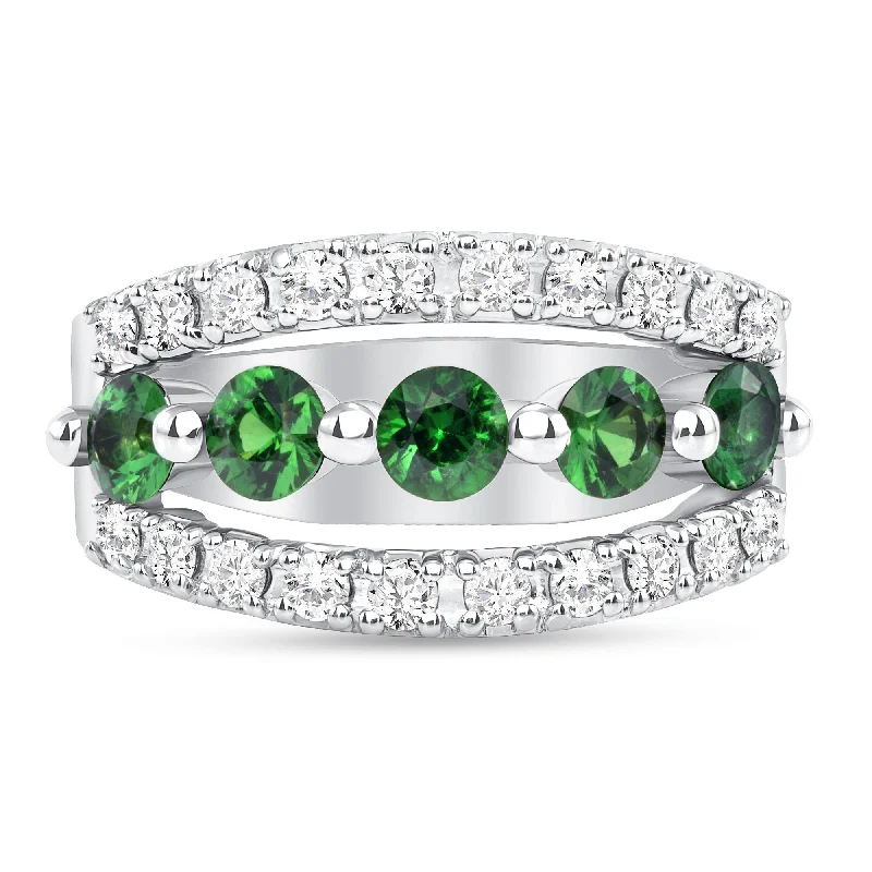 Women’s wedding ring sets-1.09 ct Tsavorite Garnet and Diamond Ring in 14k White Gold