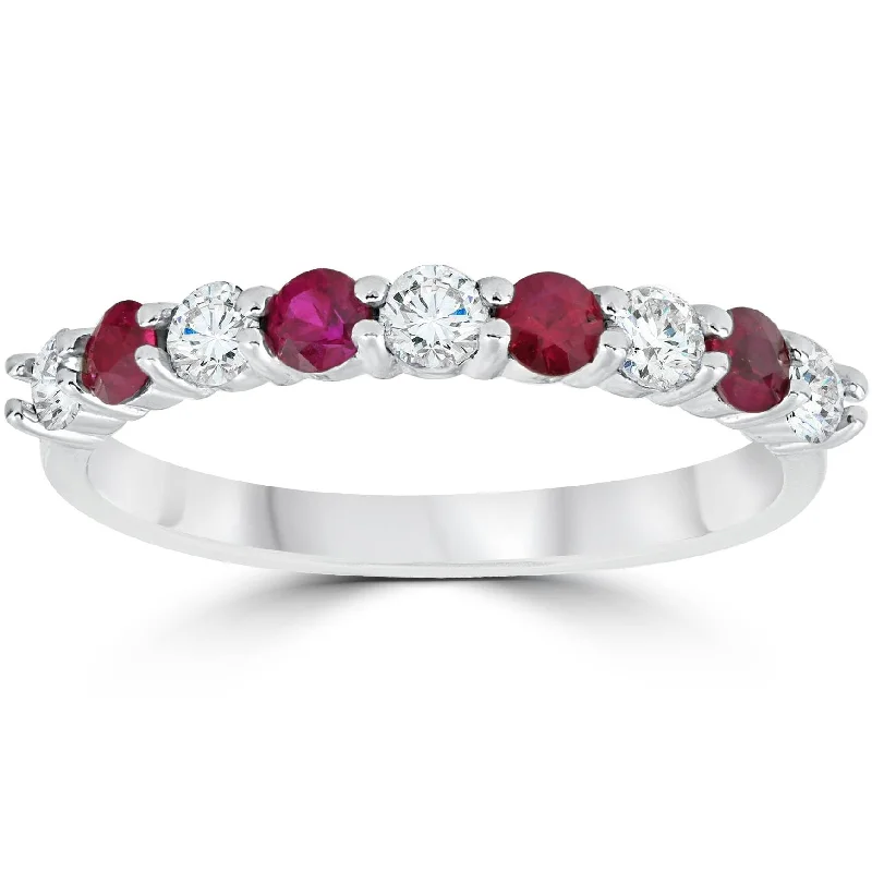 Women’s engagement rings with oval diamonds-1/2CT Ruby & Diamond Wedding Ring White Gold