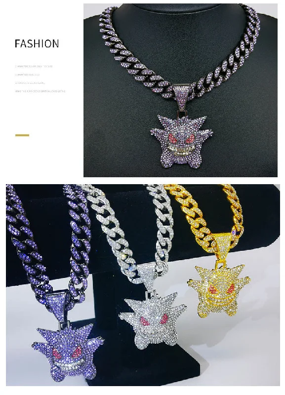 Women’s lock and key necklaces-Hip-hop Punk Cartoon Character Alloy Inlay Rhinestones Unisex Pendant Necklace