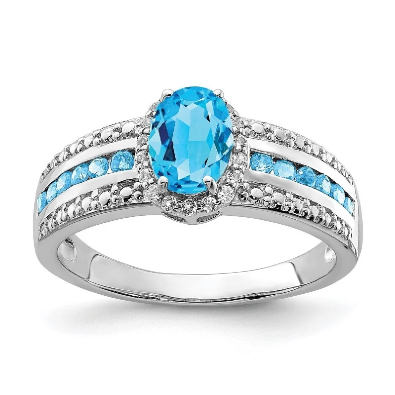 Women’s large statement rings-Curata 925 Sterling Silver Polished Open back Blue and White Topaz Ring