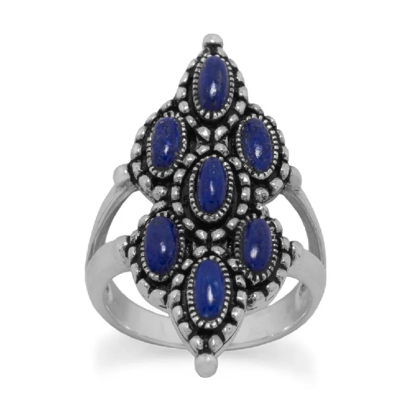 Women’s three-stone rings-Curata 925 Sterling Silver Ornate Oxidized Lapis Ring