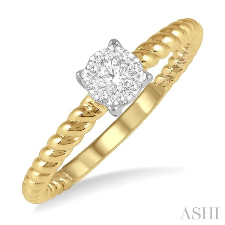 Women’s halo diamond engagement rings-1/6 ctw Rope Shank Lovebright Round Cut Diamond Ring in 14K Yellow and White Gold