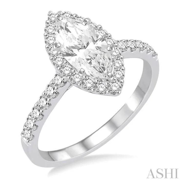 Women’s wedding engagement sets-3/4 Ctw Diamond Engagement Ring with 1/2 Ct Marquise Cut Center Stone in 14K White Gold