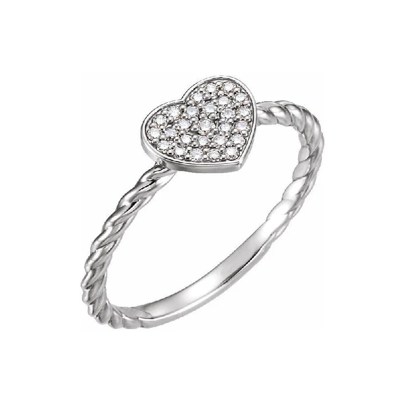 Women’s sterling silver rings-14K White Gold 1/8 CTW Diamond Heart Rope Ring for Women