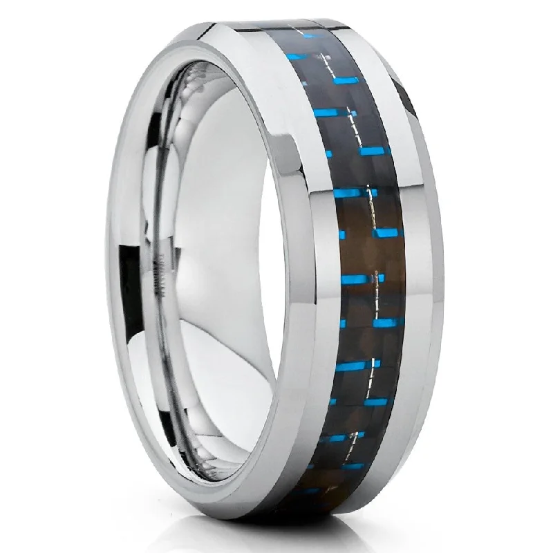 Women’s engagement rings with a twist-Tungsten Carbide Carbon Fiber Wedding Ring 8Mm Comfort Fit Silver