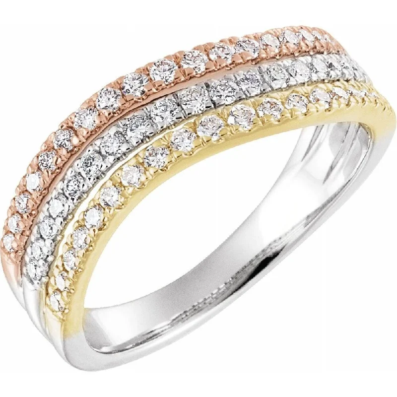 Women’s stylish engagement rings-14K Tri-Color 1/2 CTW Diamond Stacked Ring for Women