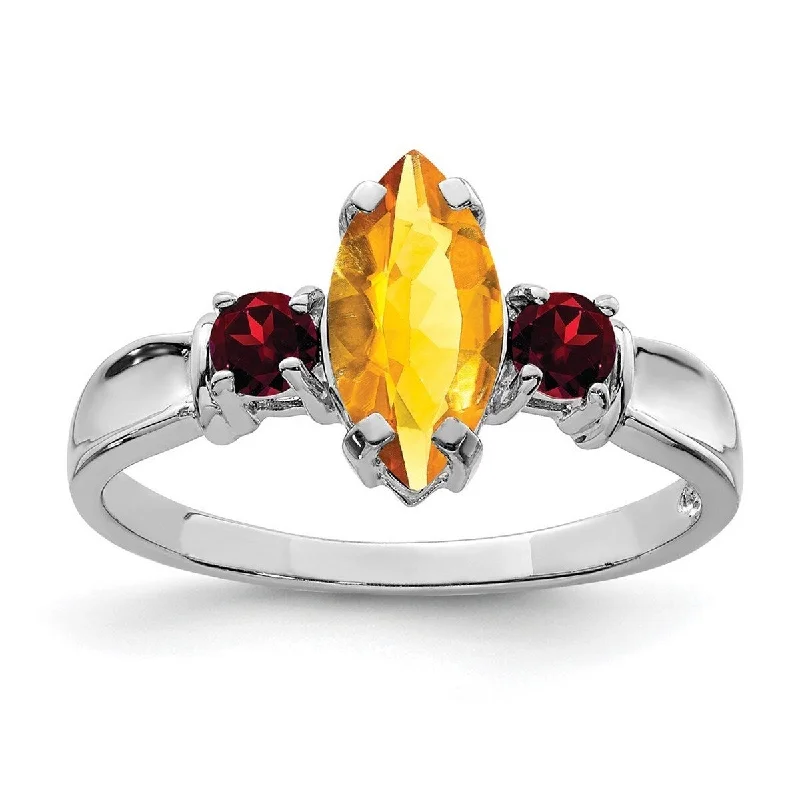 Women’s promise rings-Curata 925 Sterling Silver Polished Open back Citrine and Garnet Ring