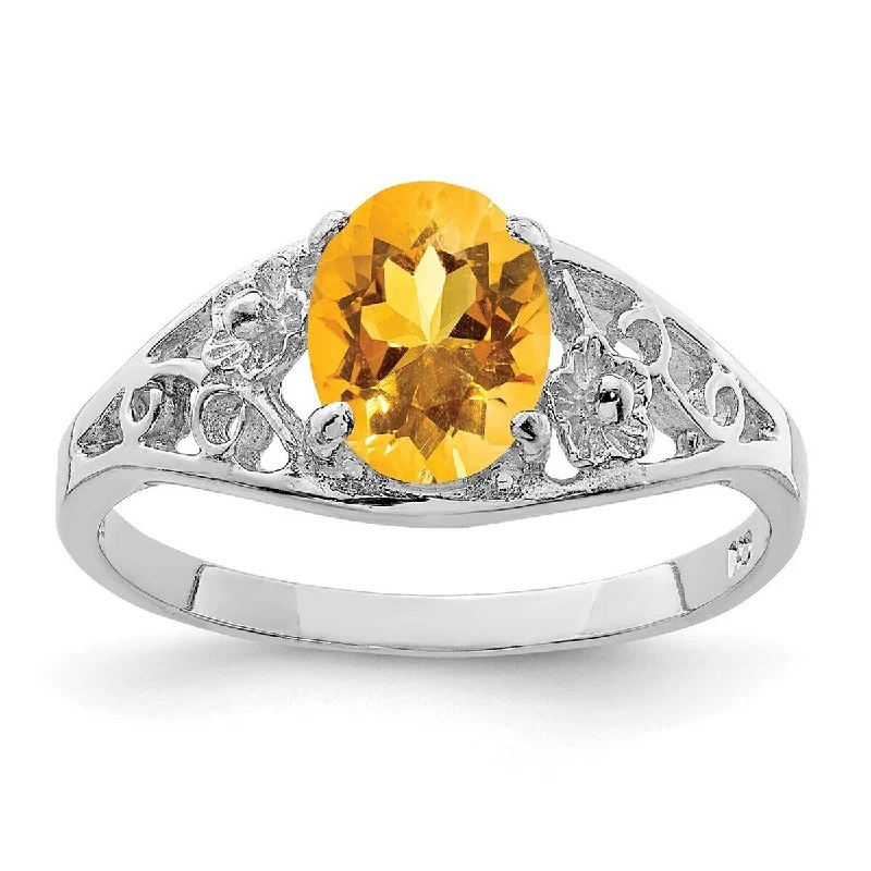 Women’s women’s wedding rings-Curata 925 Sterling Silver Oval Polished Open back Citrine ring