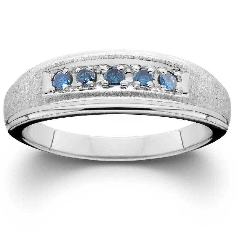 Women’s silver wedding rings-1/6ct Blue Diamond Ring White Gold