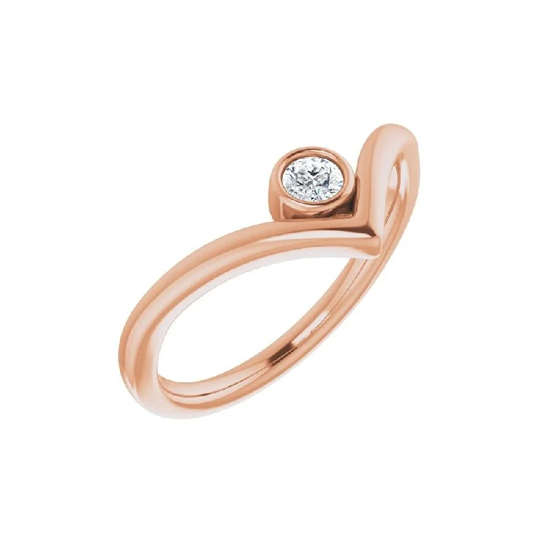 Women’s minimalist diamond rings-14K Rose Gold 1/10 CTW Diamond Solitaire Bezel-Set "V" Ring for Women