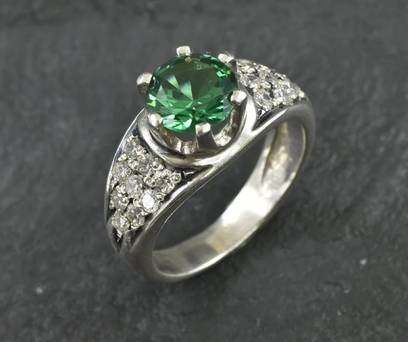 Women’s cushion cut engagement rings-Victorian Emerald Ring - Emerald Engagement Ring - Wide Green Band